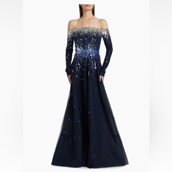 Pamella Roland Midnight Blue Sequin Gown - Picture 3 of 11